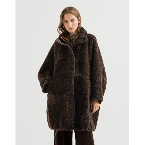 Brunello Cucinelli Fuzzy shearling outerwear jacket in Brown, view 2 | Shearling Jackets | Luxury Shoes 