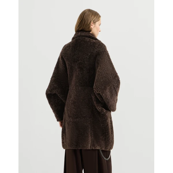 Brunello Cucinelli Fuzzy shearling outerwear jacket in Brown, view 3 | Shearling Jackets | Luxury Shoes 