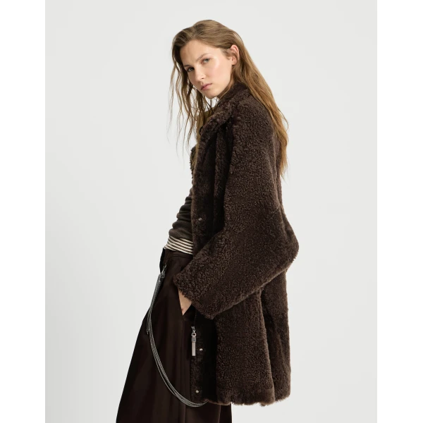 Brunello Cucinelli Fuzzy shearling outerwear jacket in Brown, view 5 | Shearling Jackets | Luxury Shoes 