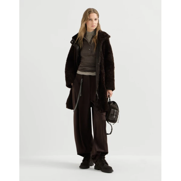 Brunello Cucinelli Fuzzy shearling outerwear jacket in Brown, view 6 | Shearling Jackets | Luxury Shoes 