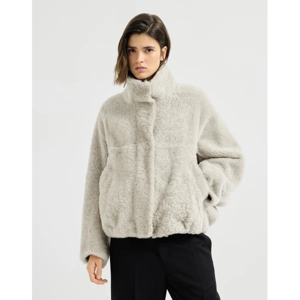Fuzzy shearling outerwear jacket in Grey - Image 2