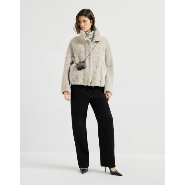 Fuzzy shearling outerwear jacket in Grey - Image 6