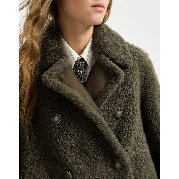 Fuzzy shearling pea coat in Green - Image 4
