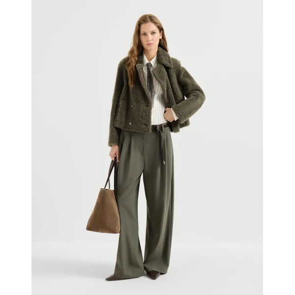 Fuzzy shearling pea coat in Green - Image 6
