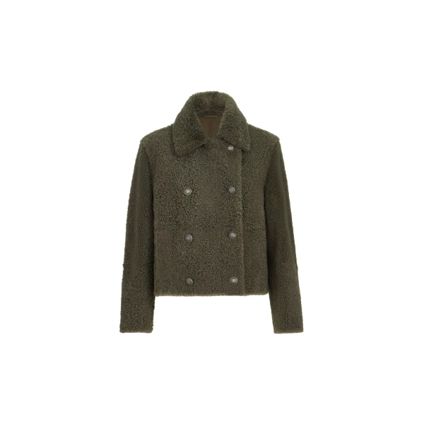 Brunello Cucinelli Fuzzy shearling pea coat in Green
