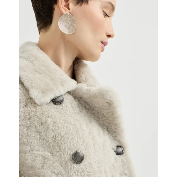 Fuzzy shearling pea coat in Ivory - Image 4