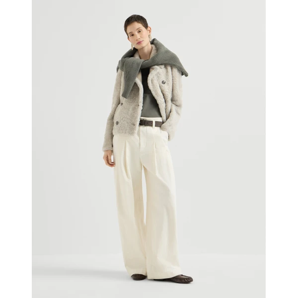 Fuzzy shearling pea coat in Ivory - Image 6