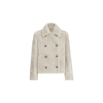 Brunello Cucinelli Fuzzy shearling pea coat in Ivory
