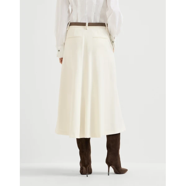Brunello Cucinelli Gabardine flute skirt with monili in Milk, view 3 | Skirts | Luxury Shoes 