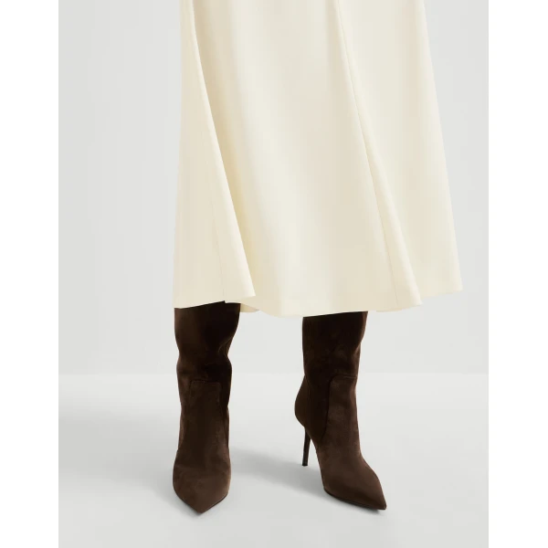 Brunello Cucinelli Gabardine flute skirt with monili in Milk, view 4 | Skirts | Luxury Shoes 