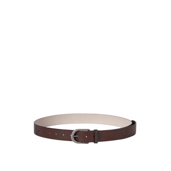 Brunello Cucinelli Glossy hammered calfskin belt in Brown | Belts | Luxury Shoes 