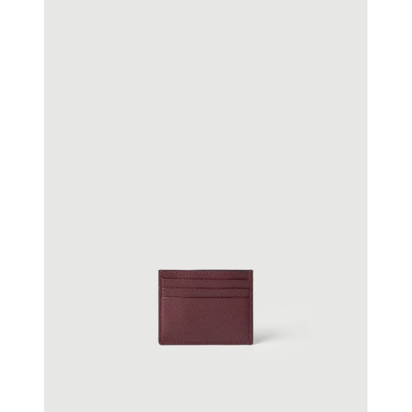 Brunello Cucinelli Grained calfskin card case in Amaranth, view 2 | Wallets & Purses | Luxury Shoes 