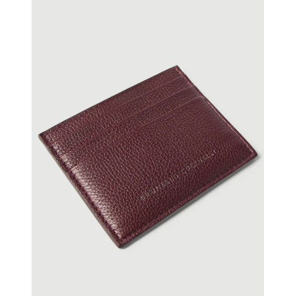 Brunello Cucinelli Grained calfskin card case in Amaranth, view 3 | Wallets & Purses | Luxury Shoes 