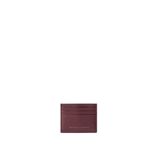 Grained calfskin card case in Amaranth