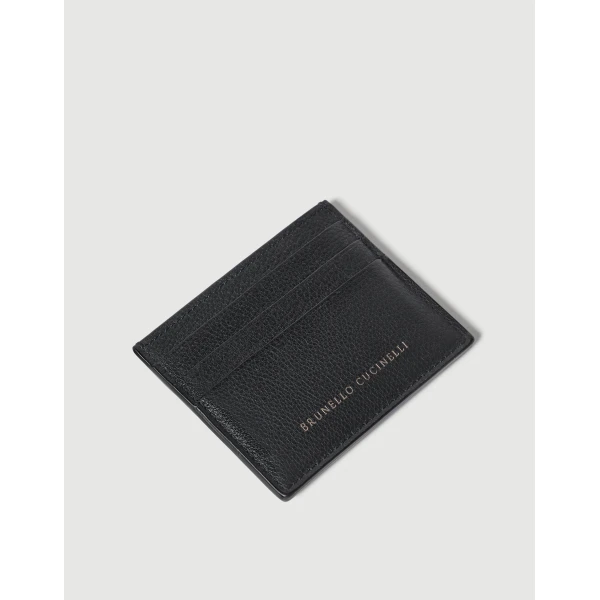Brunello Cucinelli Grained calfskin card case in Black, view 3 | Wallets & Purses | Luxury Shoes 