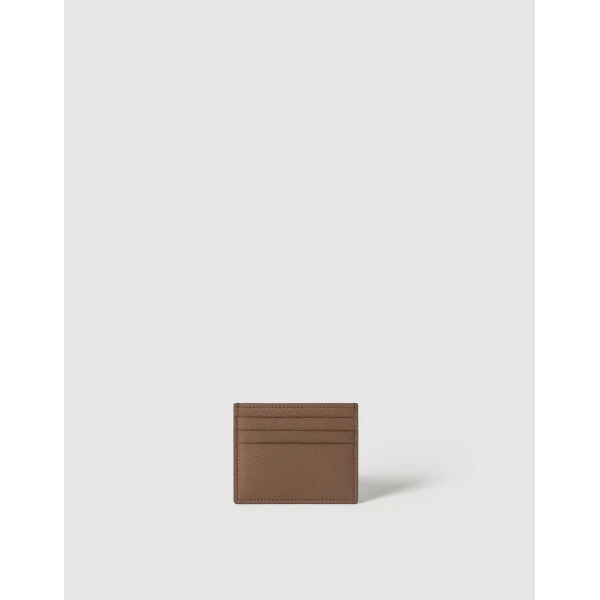 Brunello Cucinelli Grained calfskin card case in Brown Gianduia, view 2 | Wallets & Purses | Luxury Shoes 