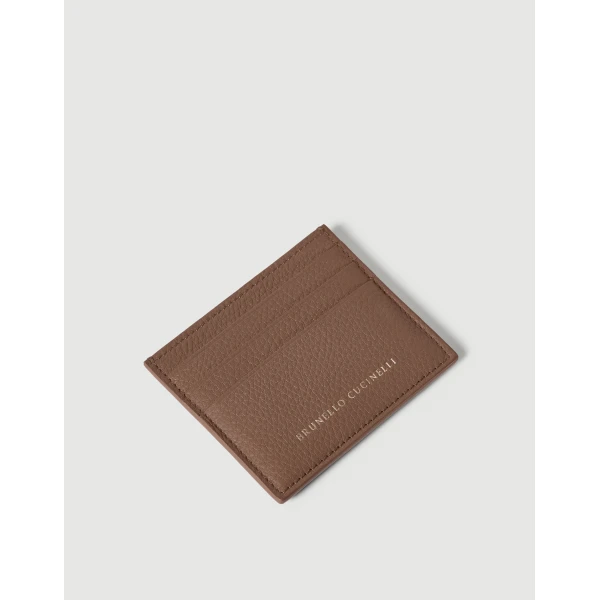 Brunello Cucinelli Grained calfskin card case in Brown Gianduia, view 3 | Wallets & Purses | Luxury Shoes 