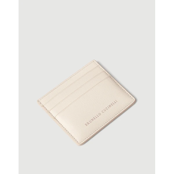 Brunello Cucinelli Grained calfskin card case in Ivory, view 3 | Wallets & Purses | Luxury Shoes 