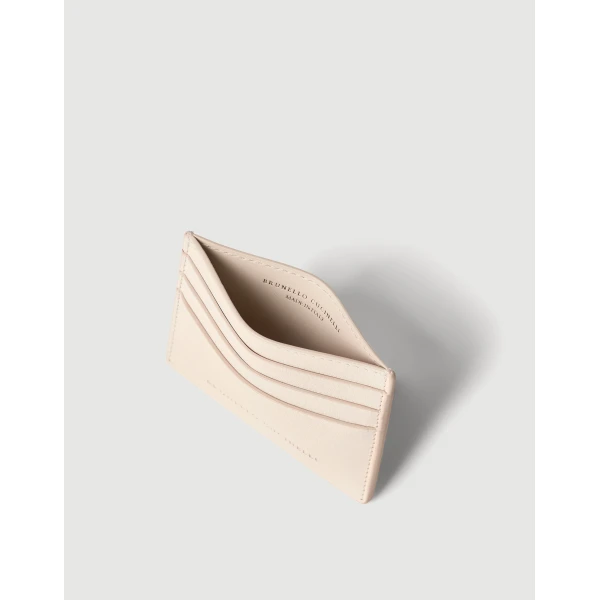 Brunello Cucinelli Grained calfskin card case in Ivory, view 4 | Wallets & Purses | Luxury Shoes 
