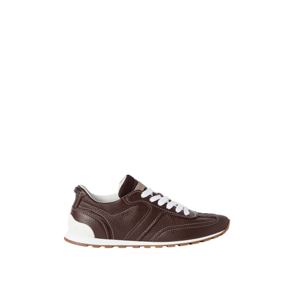 Grained soft leather runners in Mahogany