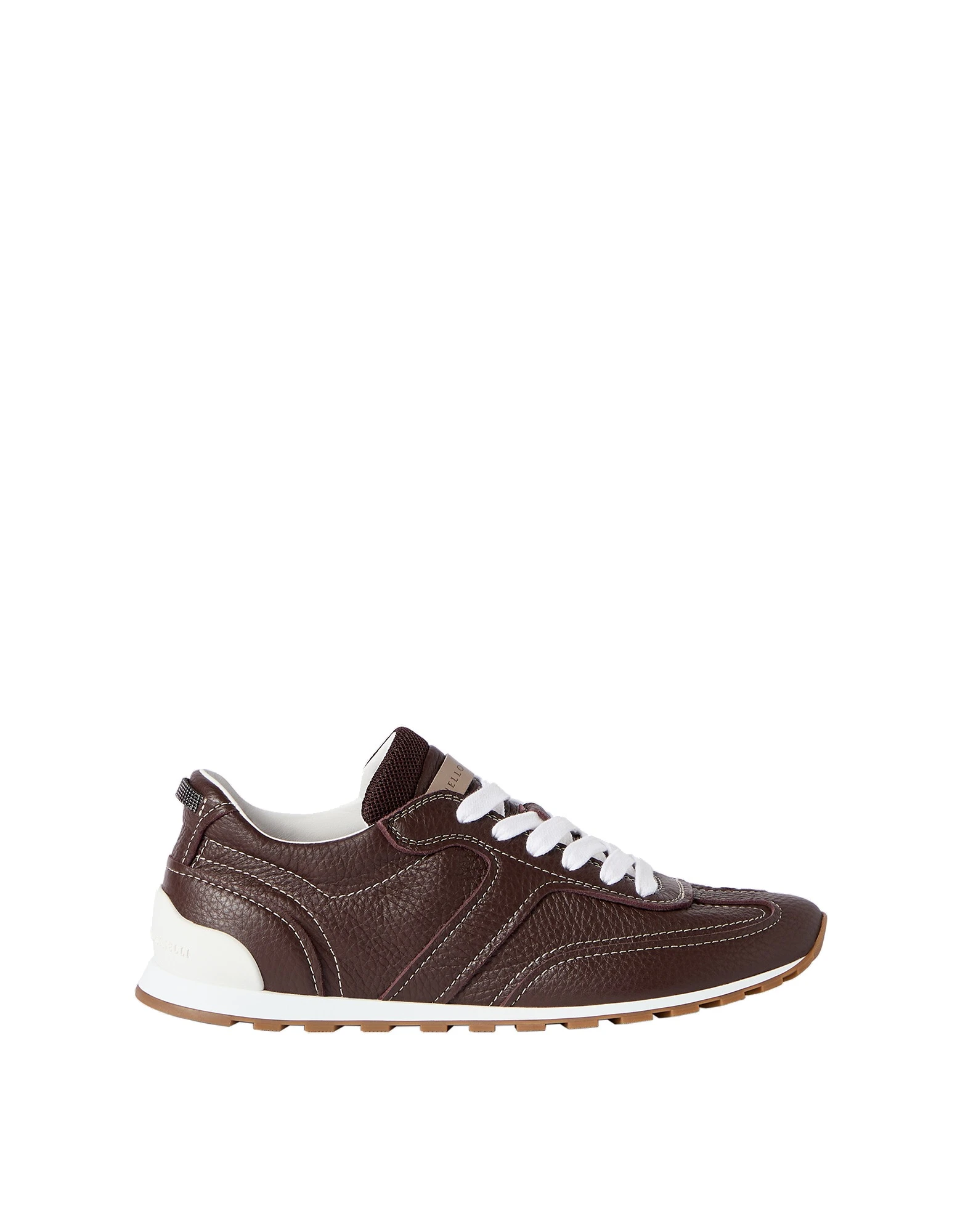 Brunello Cucinelli Grained soft leather runners in Mahogany | Buy Sneakers at Luxury Shoes Brunello Cucinelli Grained soft leather runners in Mahogany
