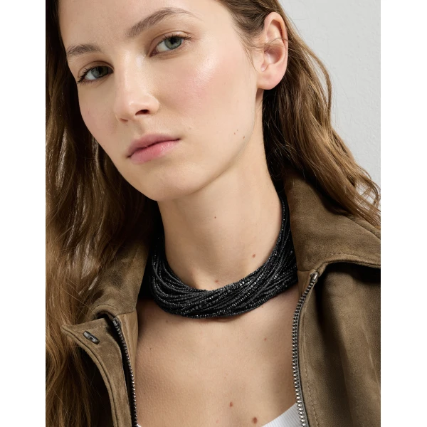Brunello Cucinelli Hematite and Sterling Silver choker in Black, view 2 | Necklace | Luxury Shoes 