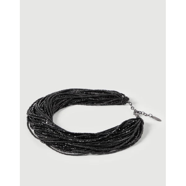 Brunello Cucinelli Hematite and Sterling Silver choker in Black, view 3 | Necklace | Luxury Shoes 