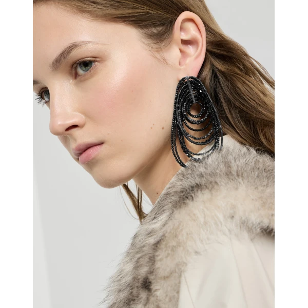 Brunello Cucinelli Hematite and Sterling Silver earrings in Black, view 2 | Earrings | Luxury Shoes 
