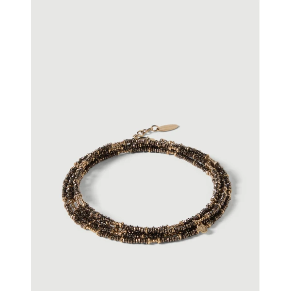 Brunello Cucinelli Hematite and Sterling Silver wrap bracelet in Brown, view 2 | Bracelets | Luxury Shoes 
