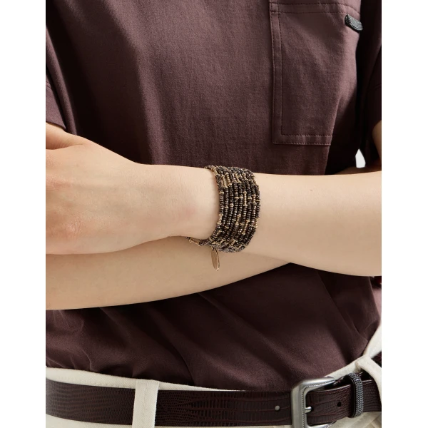 Brunello Cucinelli Hematite and Sterling Silver wrap bracelet in Brown, view 3 | Bracelets | Luxury Shoes 