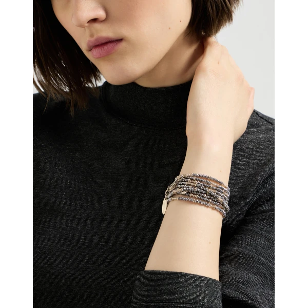 Brunello Cucinelli Hematite and Sterling Silver wrap bracelet in Brown, view 3 | Bracelets | Luxury Shoes 