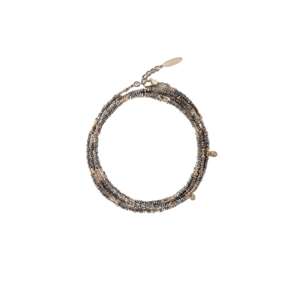Hematite and Sterling Silver wrap bracelet in Brown