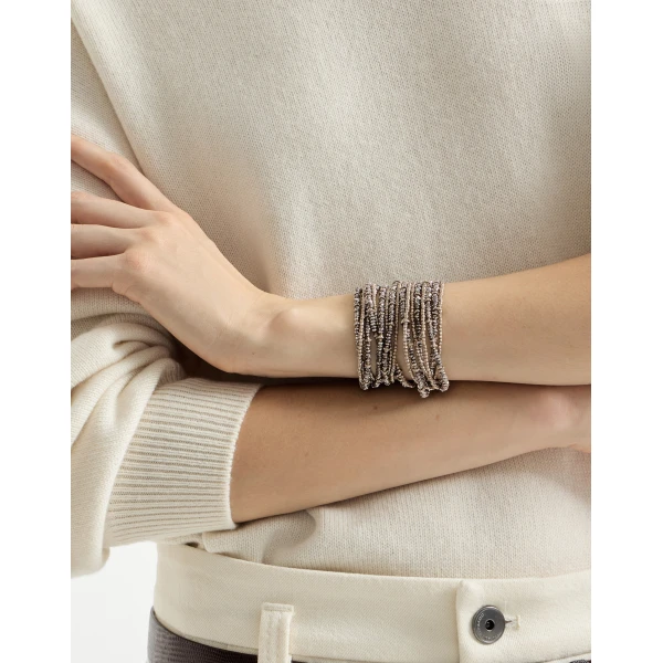 Brunello Cucinelli Hematite and Sterling Silver wrap bracelet in Silver, view 3 | Bracelets | Luxury Shoes 
