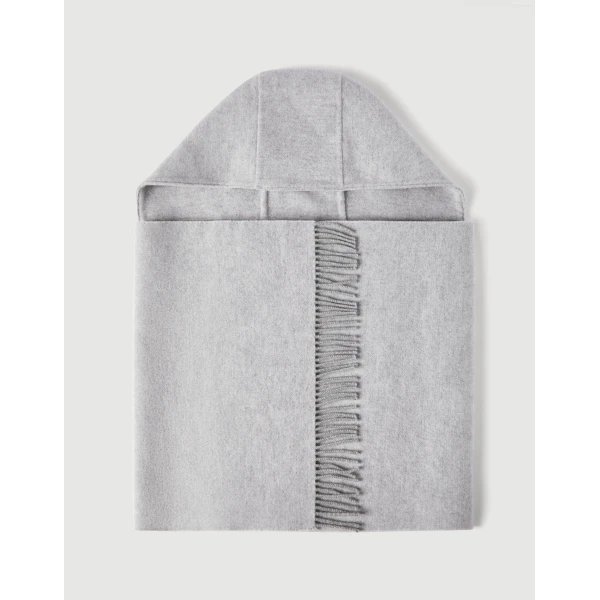 Brunello Cucinelli Hooded knit scarf in Light Grey, view 2 | Scarves | Luxury Shoes 