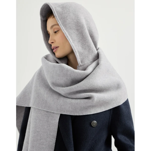 Brunello Cucinelli Hooded knit scarf in Light Grey, view 4 | Scarves | Luxury Shoes 