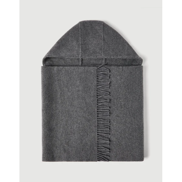 Brunello Cucinelli Hooded knit scarf in Medium Grey, view 3 | Scarves | Luxury Shoes 