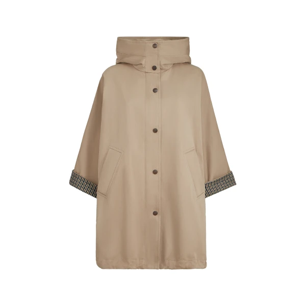 Hooded outerwear jacket with monili in Camel