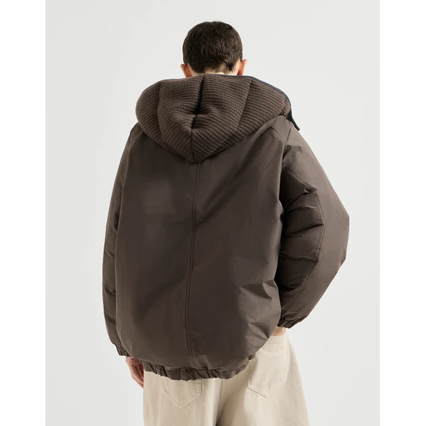 Hooded taffeta outerwear jacket in Brown - Image 3