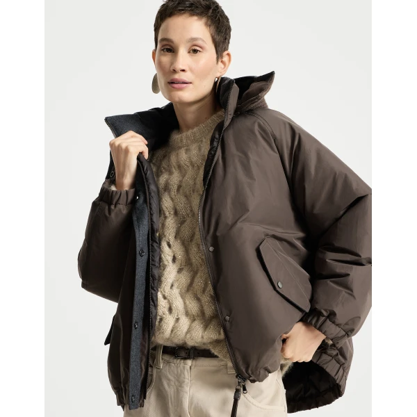 Hooded taffeta outerwear jacket in Brown - Image 5