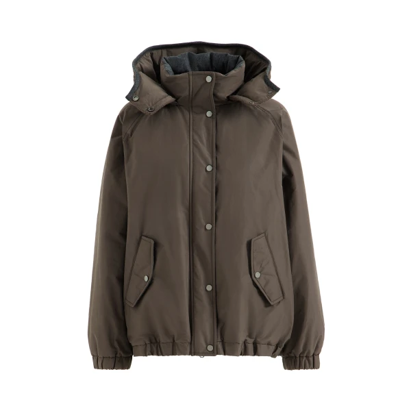 Brunello Cucinelli Hooded taffeta outerwear jacket in Brown