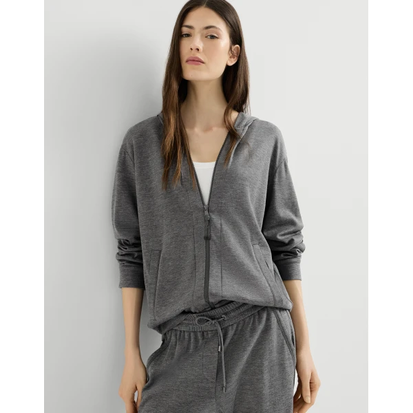 Brunello Cucinelli Interlock top with hood and Precious in Dark Grey