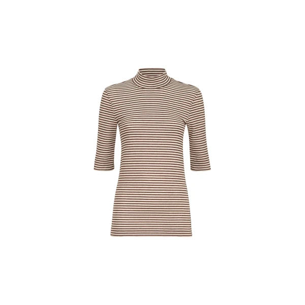 Jersey T-shirt with sparkling stripes in Brown