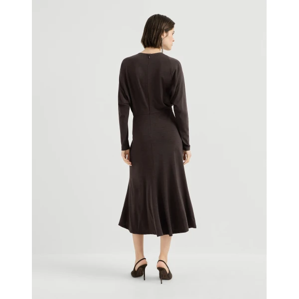 Brunello Cucinelli Jersey dress with monili in Coffee