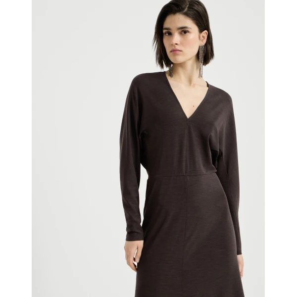 Brunello Cucinelli Jersey dress with monili in Coffee