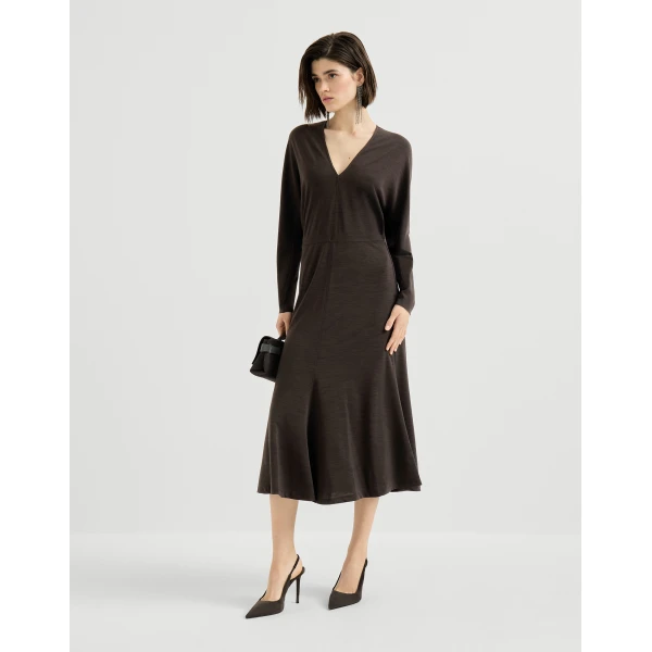 Brunello Cucinelli Jersey dress with monili in Coffee