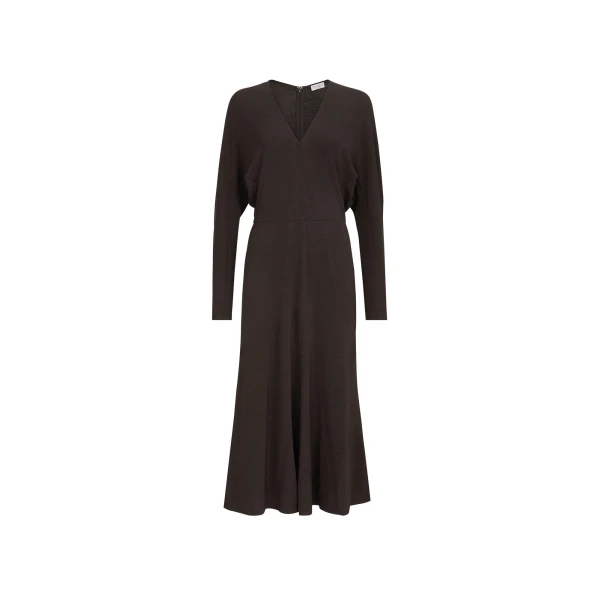 Brunello Cucinelli Jersey dress with monili in Coffee