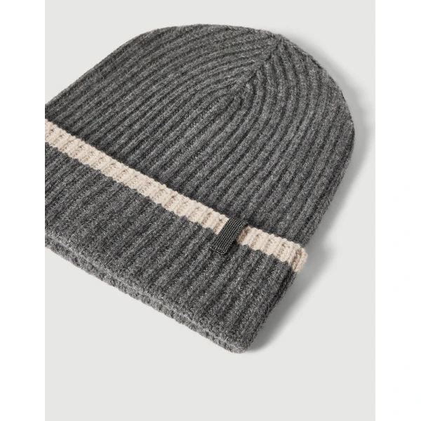 Brunello Cucinelli Knit beanie in Lead, view 2 | Hats | Luxury Shoes 