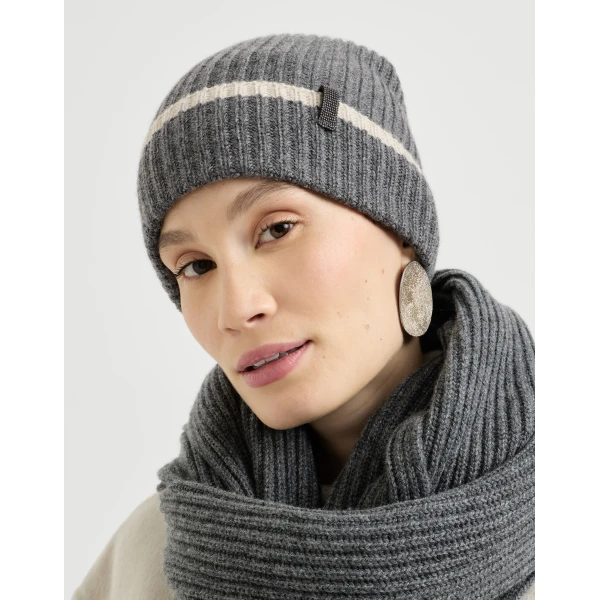 Brunello Cucinelli Knit beanie in Lead, view 3 | Hats | Luxury Shoes 