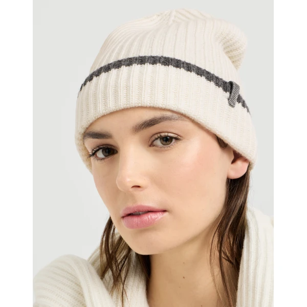 Brunello Cucinelli Knit beanie in Panama, view 3 | Hats | Luxury Shoes 