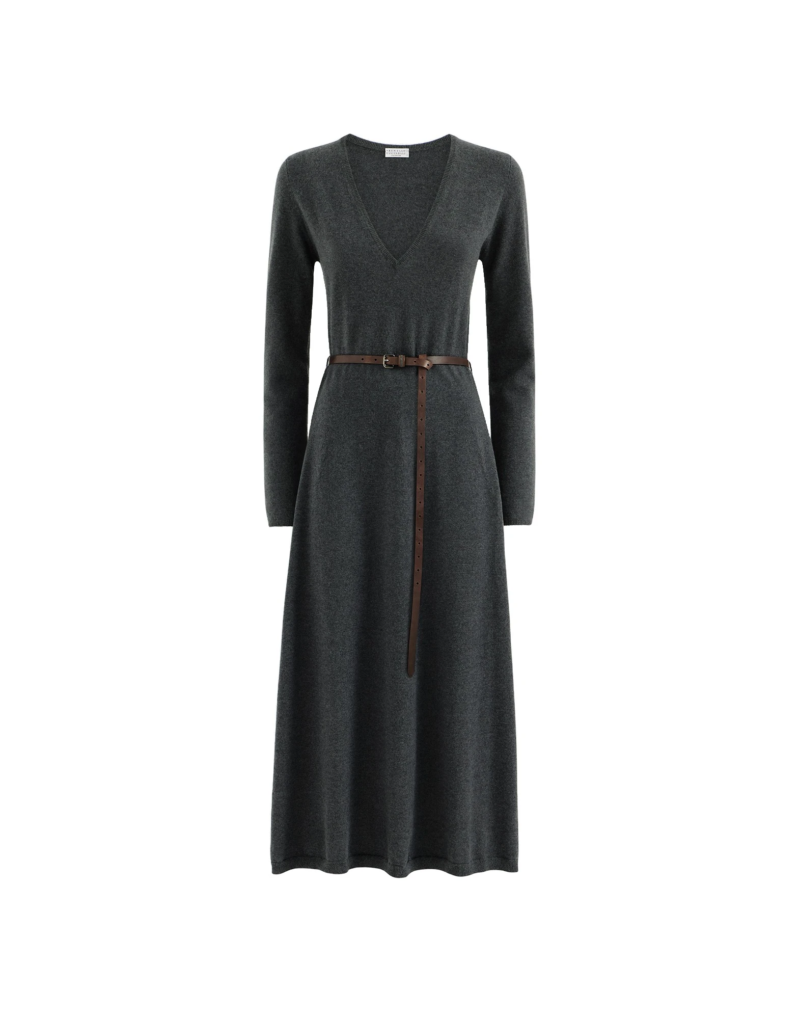 Brunello Cucinelli Knit dress with belt in Lead Brunello Cucinelli